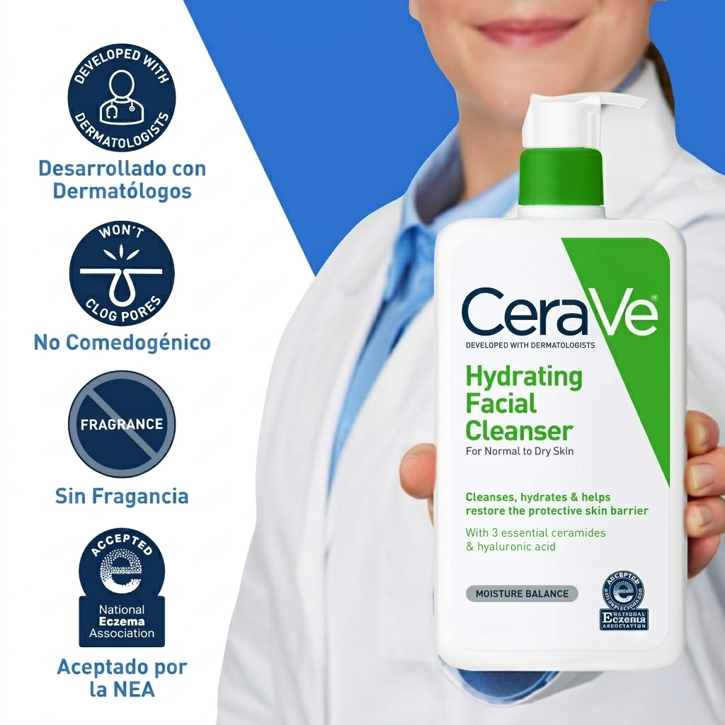 CeraVe Hydrating Facial Cleanser para piel normal a seca, limpiador facial hidratante diario, 16 fl oz
