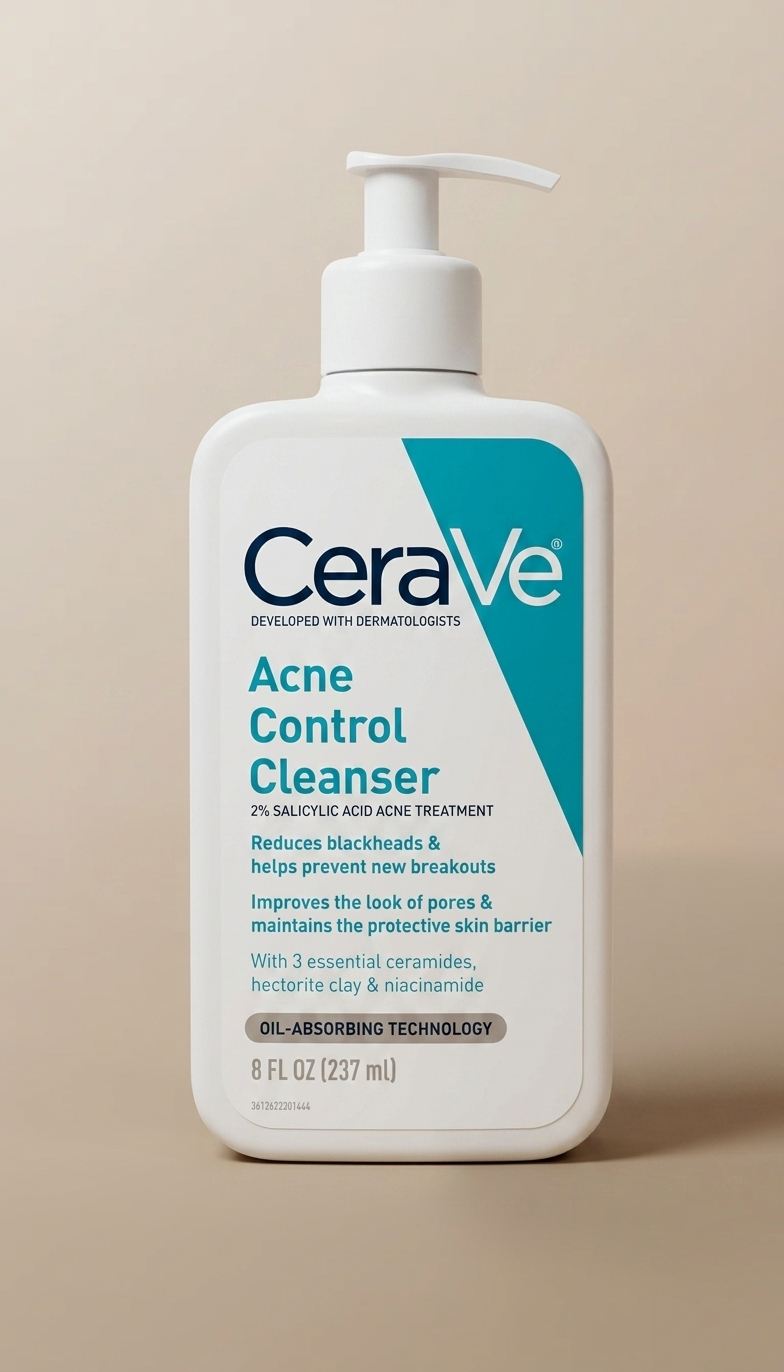CeraVe Acne Control Cleanser con ácido salicílico al 2% y arcilla purificante para piel grasa